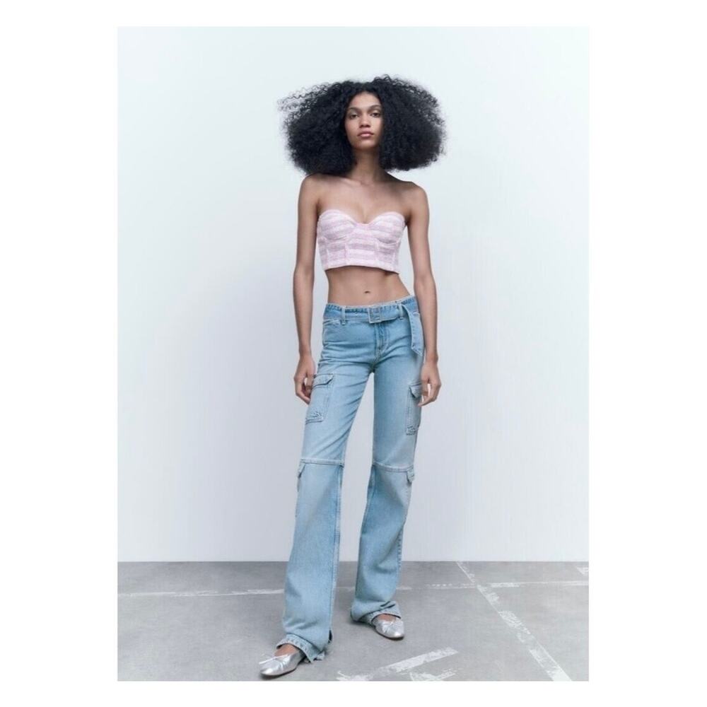 New Zara Tweed Cropped Strapless Top‎